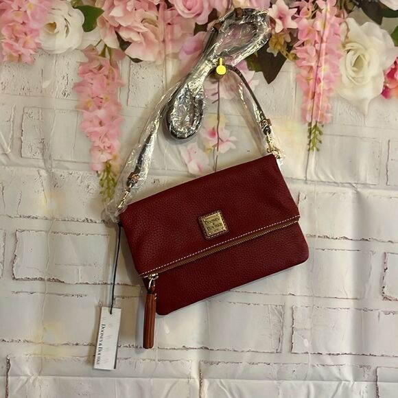 DOONEY & BOURKE PEBBLE GRAIN LEATHER FOLDOVER ZIP CROSSBODY NWT - Picture 2 of 16